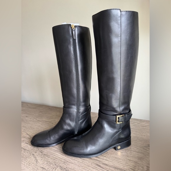Tory Burch Black Leather Riding Boots Brooke 25mm Knee Boot Calf Leather Size 7 - Picture 6 of 10